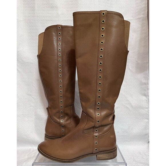 NEW Michael Kors Dora MK Knee High Leather Riding Boots Women 8.5 Brown*READ* - Picture 1 of 11
